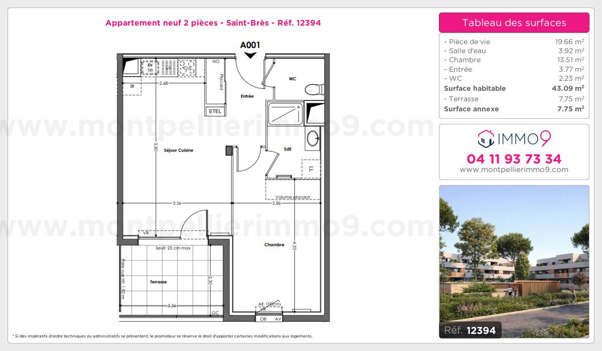 Plan et surfaces, Programme neuf Saint-Brès Référence n° 12394