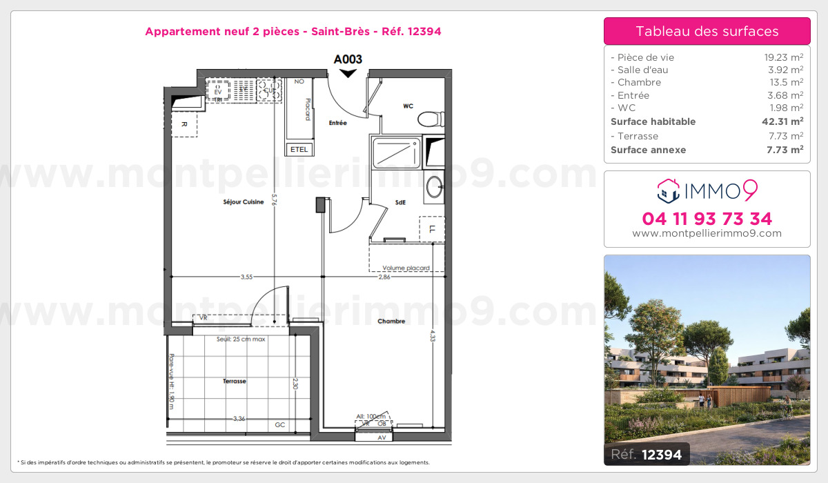 Plan et surfaces, Programme neuf Saint-Brès Référence n° 12394