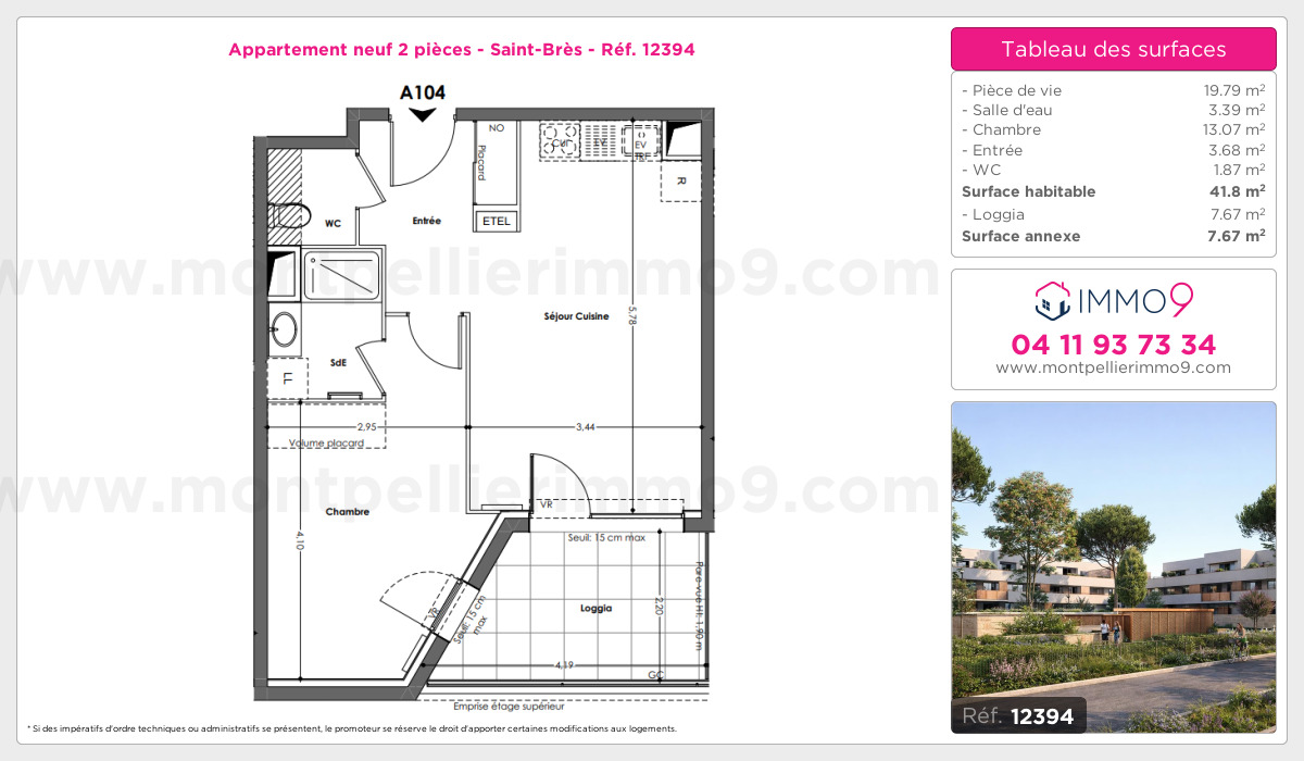 Plan et surfaces, Programme neuf Saint-Brès Référence n° 12394