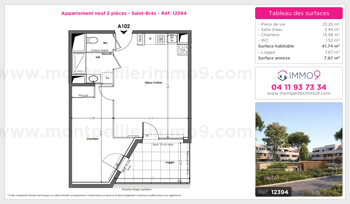 Plan et surfaces, Programme neuf Saint-Brès Référence n° 12394