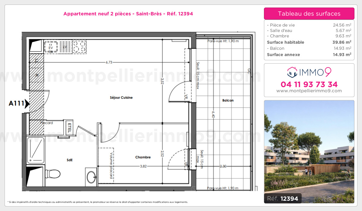 Plan et surfaces, Programme neuf Saint-Brès Référence n° 12394