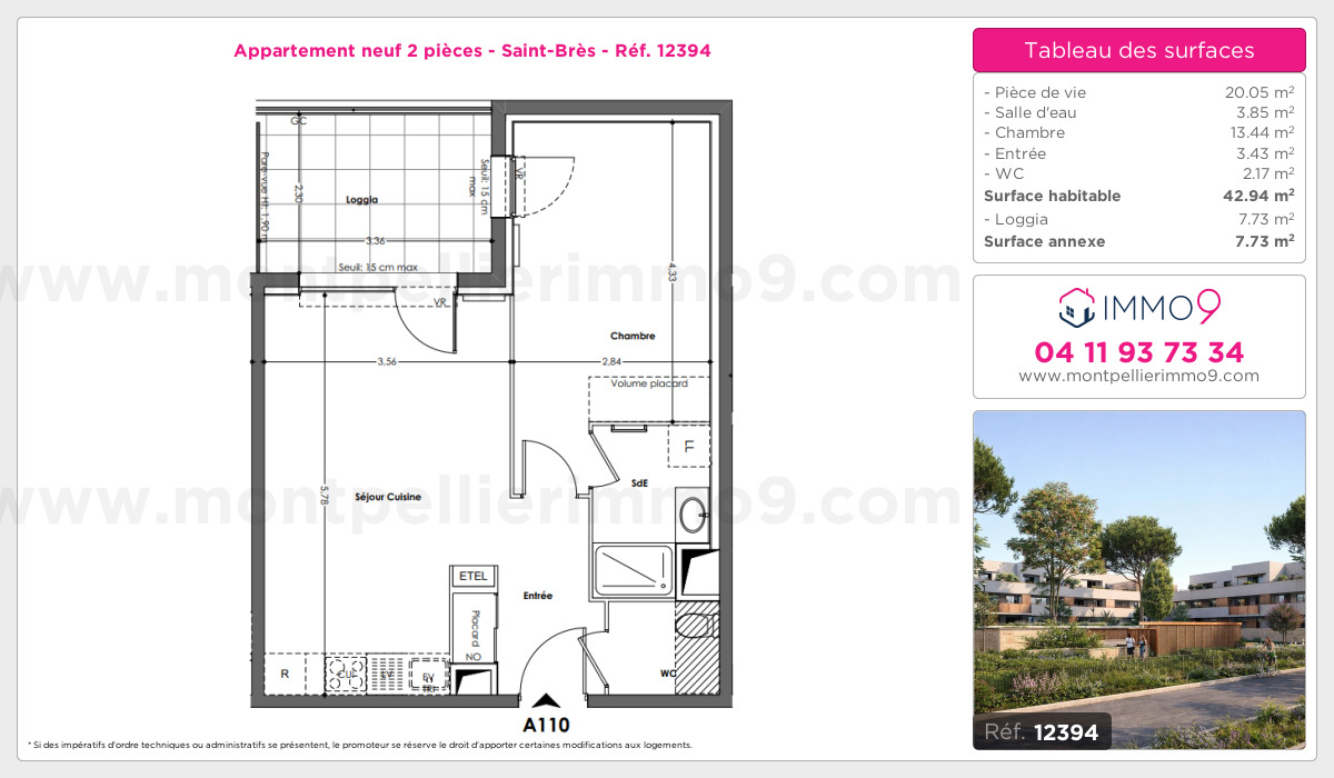 Plan et surfaces, Programme neuf Saint-Brès Référence n° 12394