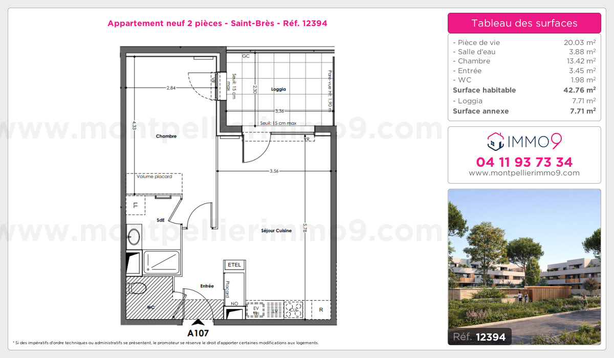 Plan et surfaces, Programme neuf Saint-Brès Référence n° 12394