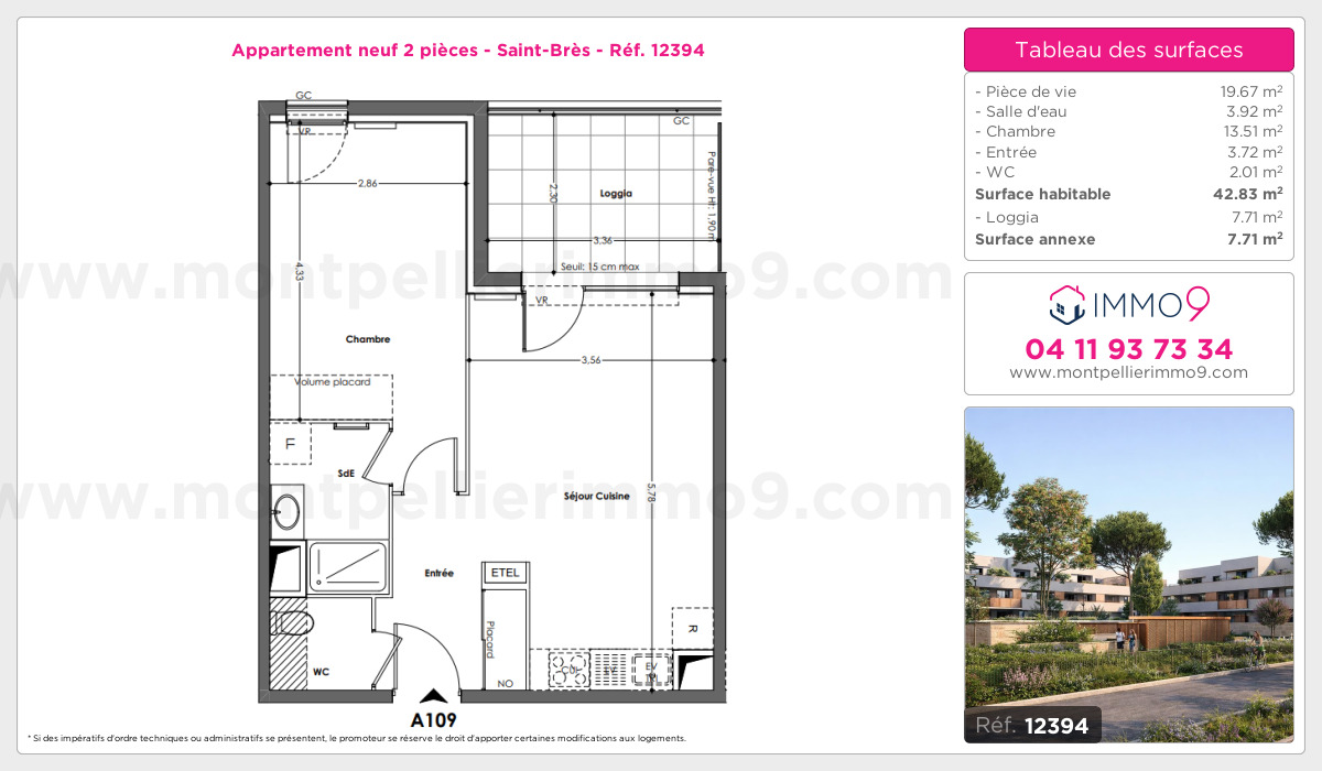 Plan et surfaces, Programme neuf Saint-Brès Référence n° 12394