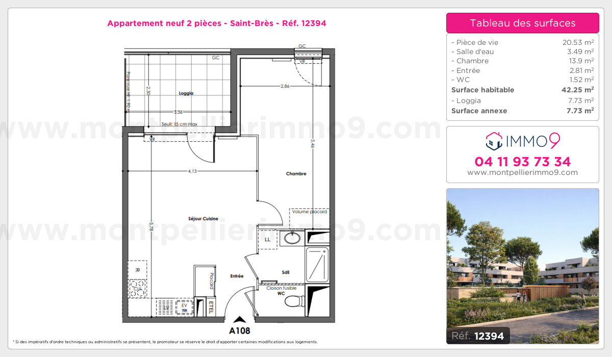 Plan et surfaces, Programme neuf Saint-Brès Référence n° 12394