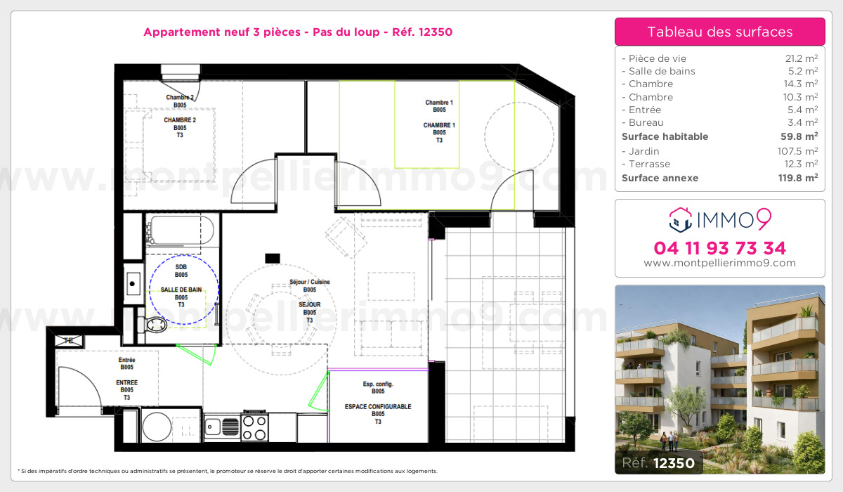 Plan et surfaces, Programme neuf Montpellier : Pas du loup Référence n° 12350