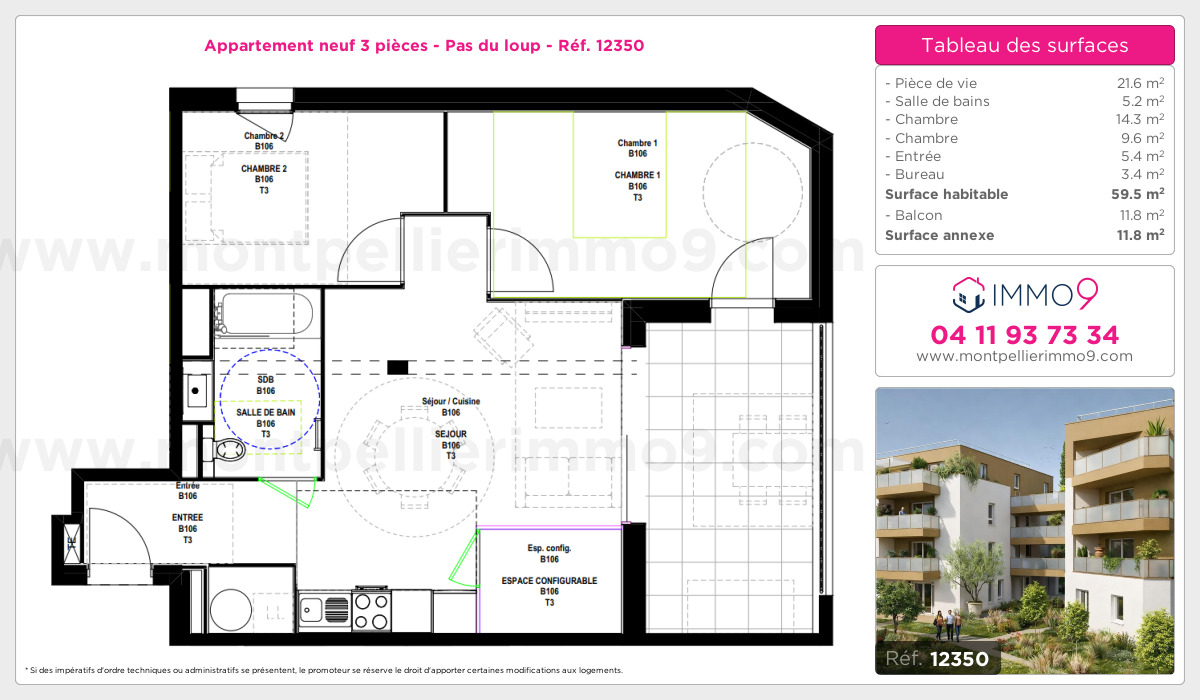 Plan et surfaces, Programme neuf Montpellier : Pas du loup Référence n° 12350
