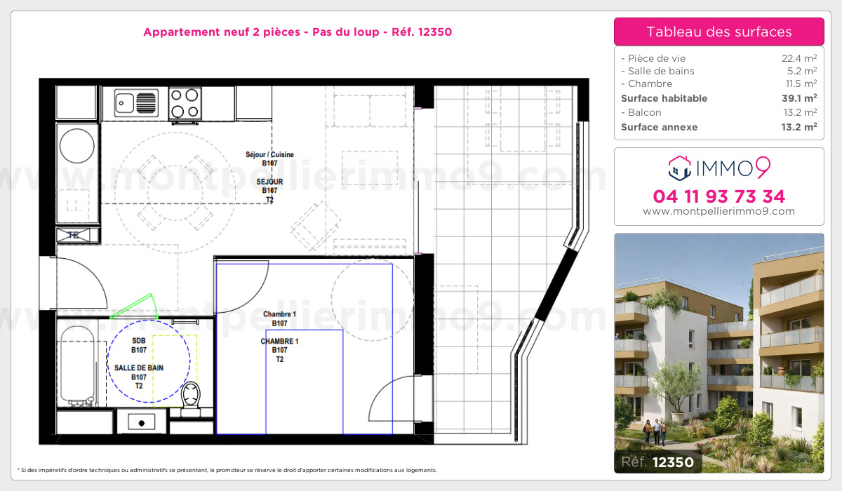 Plan et surfaces, Programme neuf Montpellier : Pas du loup Référence n° 12350