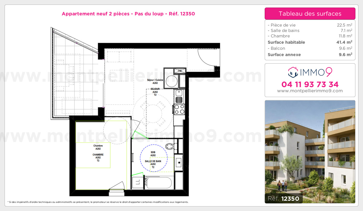Plan et surfaces, Programme neuf Montpellier : Pas du loup Référence n° 12350
