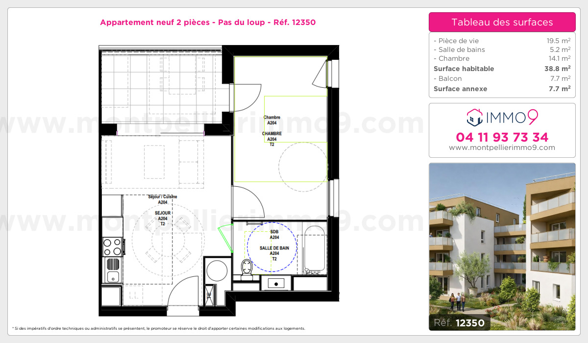 Plan et surfaces, Programme neuf Montpellier : Pas du loup Référence n° 12350