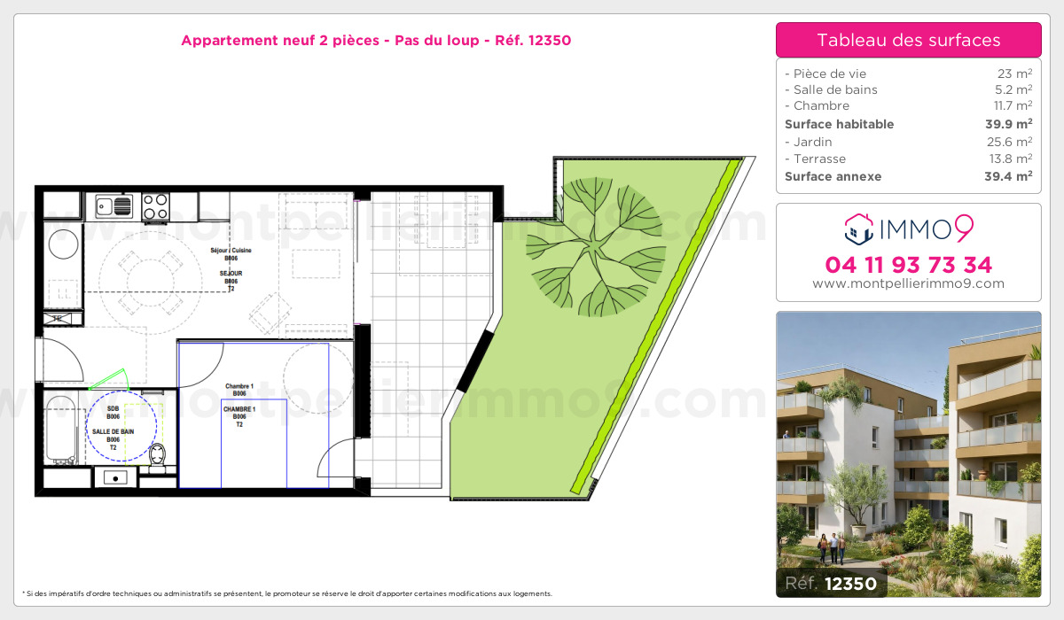 Plan et surfaces, Programme neuf Montpellier : Pas du loup Référence n° 12350