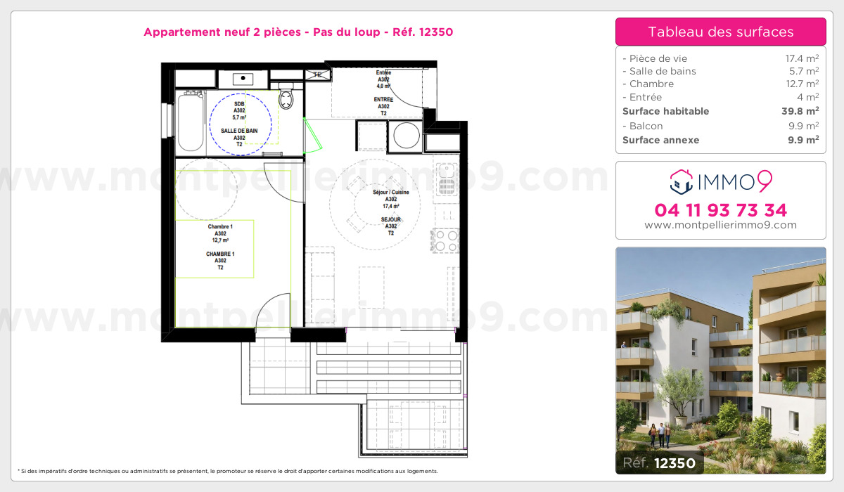 Plan et surfaces, Programme neuf Montpellier : Pas du loup Référence n° 12350