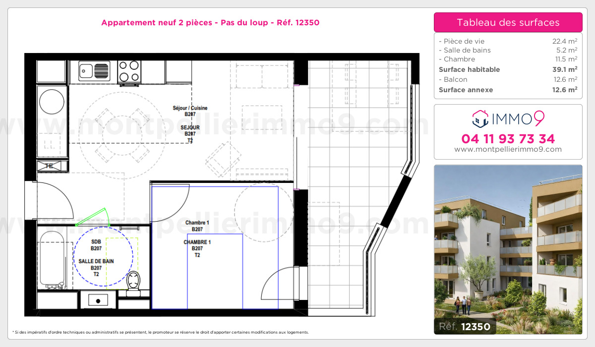 Plan et surfaces, Programme neuf Montpellier : Pas du loup Référence n° 12350