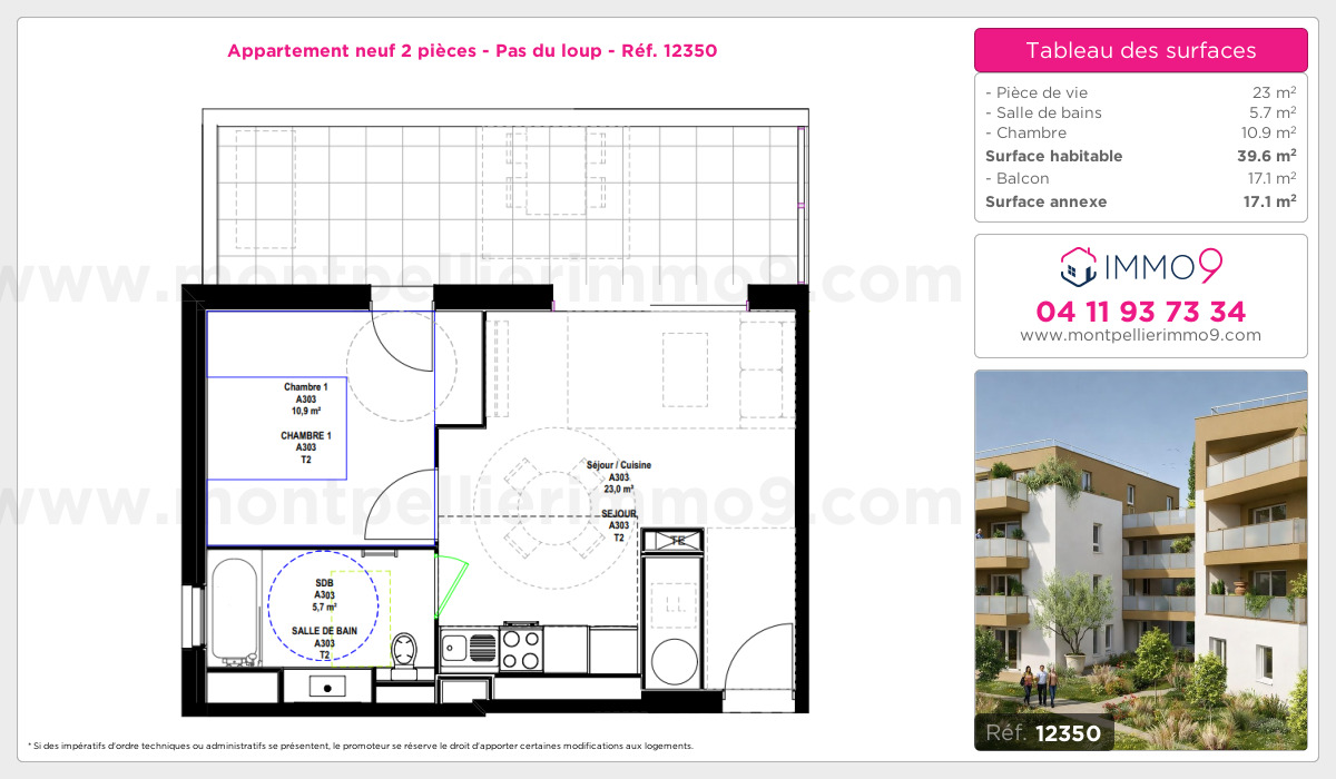 Plan et surfaces, Programme neuf Montpellier : Pas du loup Référence n° 12350