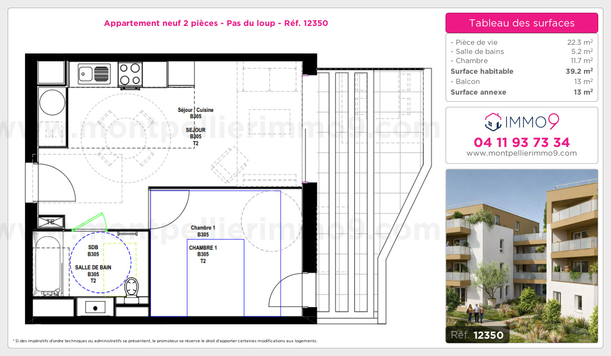 Plan et surfaces, Programme neuf Montpellier : Pas du loup Référence n° 12350