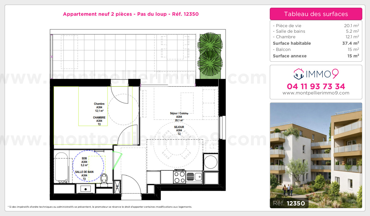 Plan et surfaces, Programme neuf Montpellier : Pas du loup Référence n° 12350