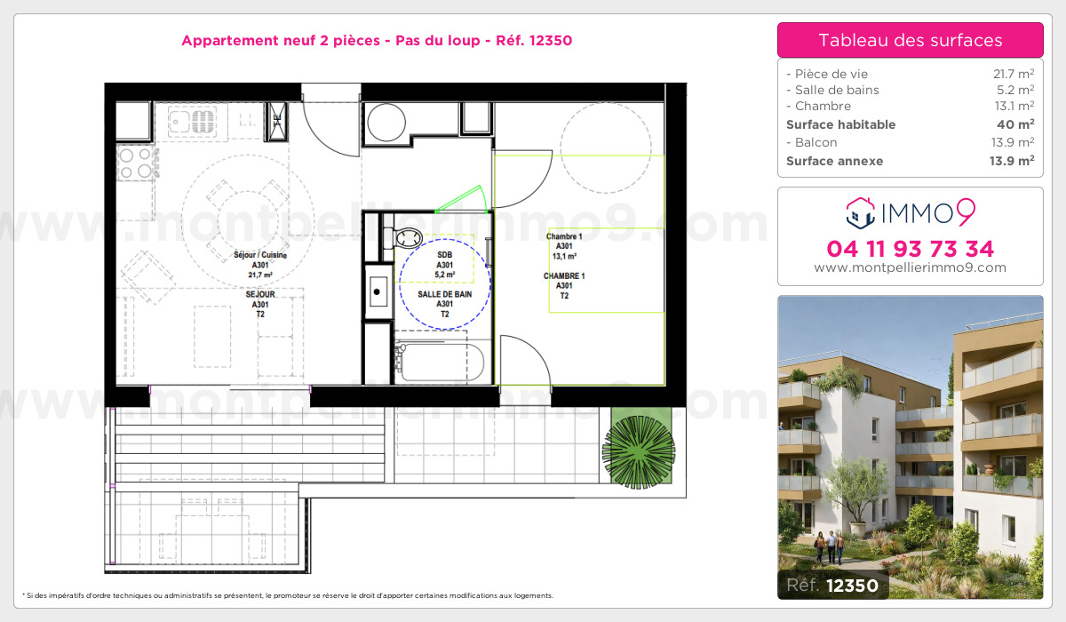 Plan et surfaces, Programme neuf Montpellier : Pas du loup Référence n° 12350