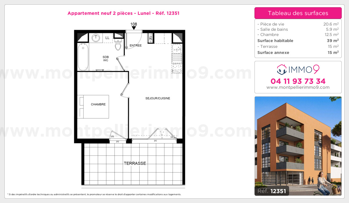 Plan et surfaces, Programme neuf Lunel Référence n° 12351
