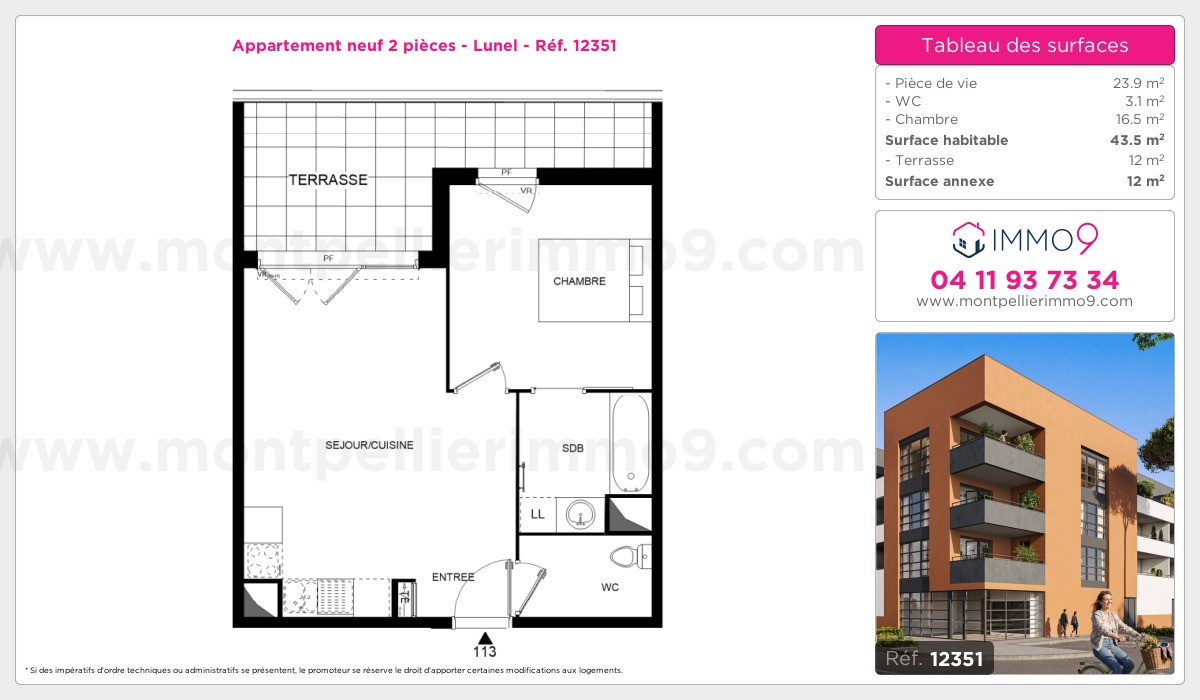 Plan et surfaces, Programme neuf Lunel Référence n° 12351