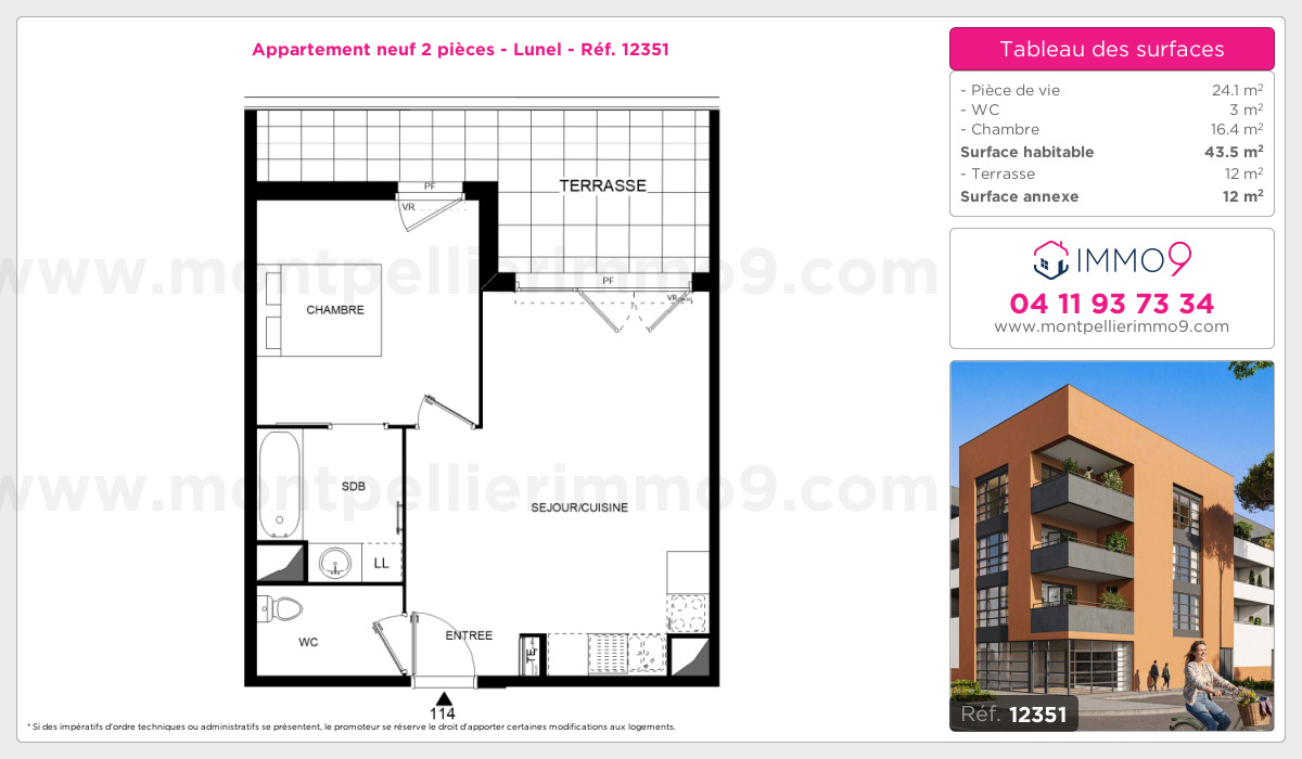 Plan et surfaces, Programme neuf Lunel Référence n° 12351