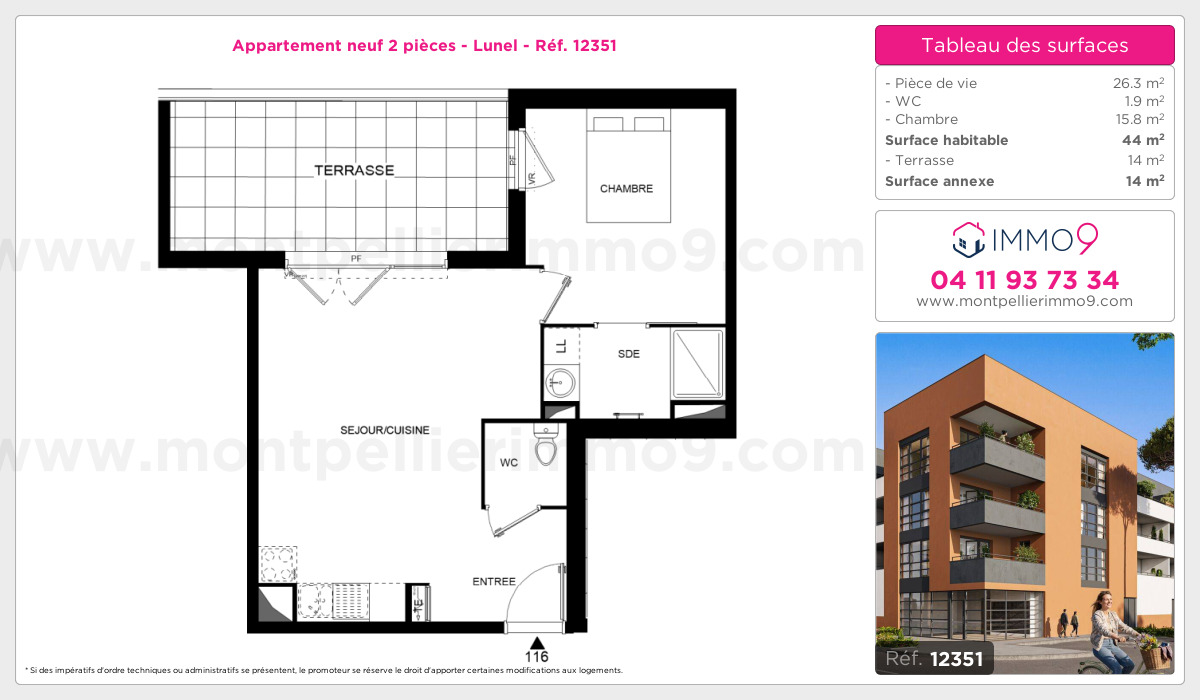 Plan et surfaces, Programme neuf Lunel Référence n° 12351
