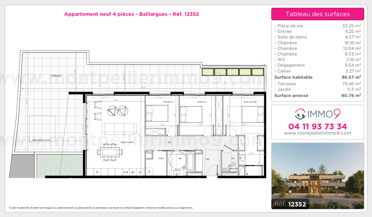 Plan et surfaces, Programme neuf Baillargues Référence n° 12352