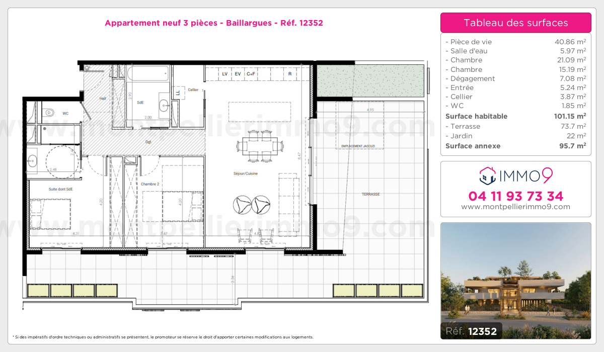 Plan et surfaces, Programme neuf Baillargues Référence n° 12352