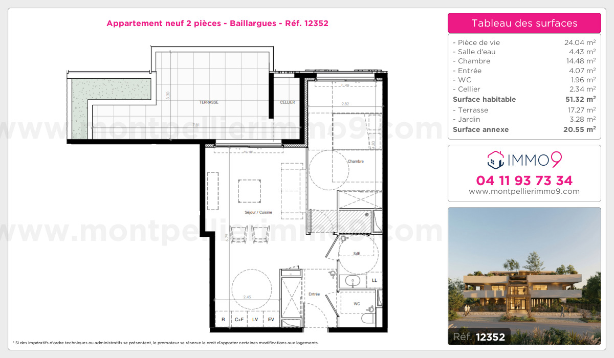 Plan et surfaces, Programme neuf Baillargues Référence n° 12352