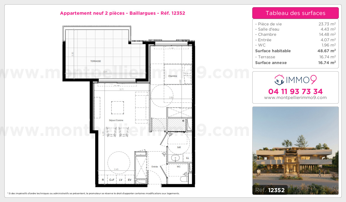 Plan et surfaces, Programme neuf Baillargues Référence n° 12352