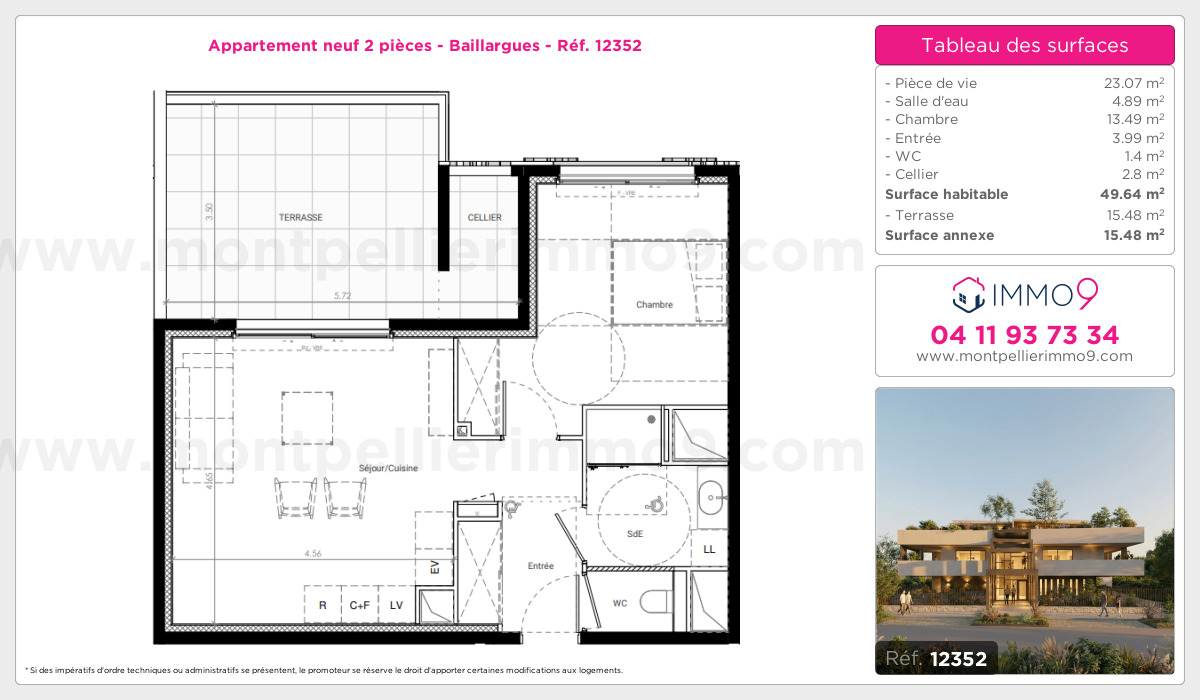 Plan et surfaces, Programme neuf Baillargues Référence n° 12352