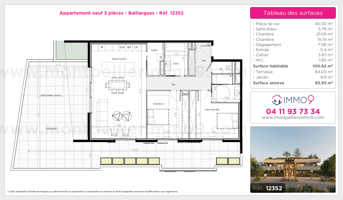 Plan et surfaces, Programme neuf Baillargues Référence n° 12352