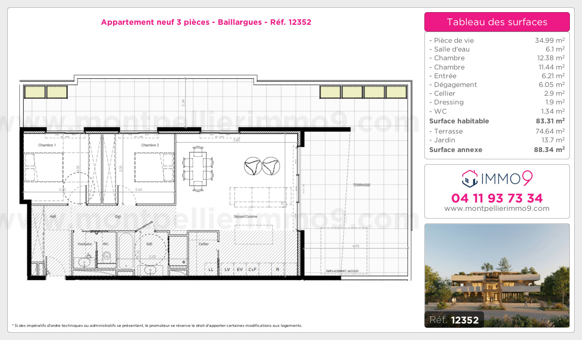 Plan et surfaces, Programme neuf Baillargues Référence n° 12352