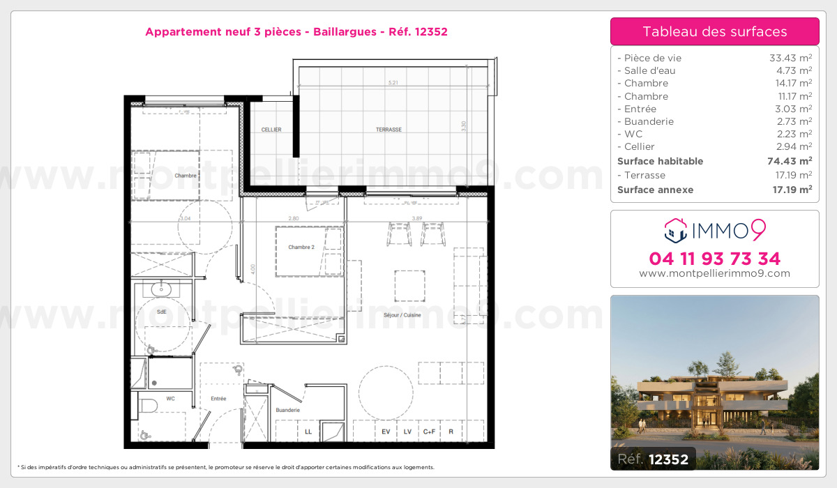 Plan et surfaces, Programme neuf Baillargues Référence n° 12352