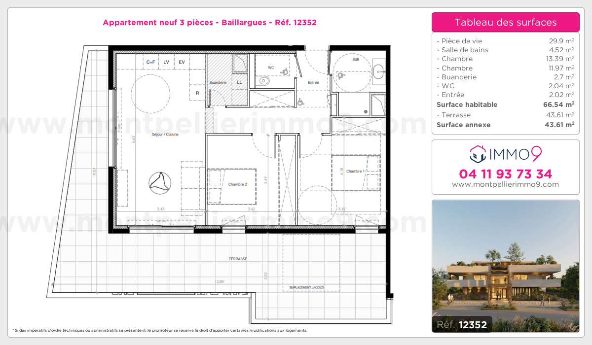 Plan et surfaces, Programme neuf Baillargues Référence n° 12352