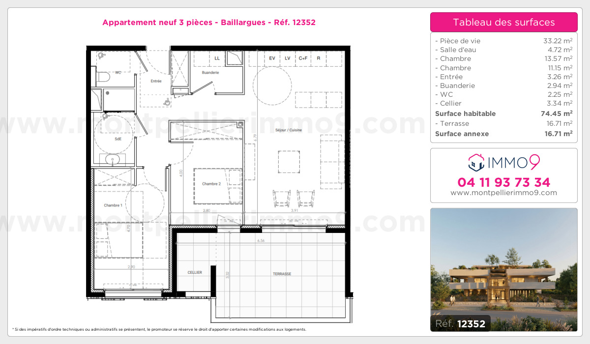 Plan et surfaces, Programme neuf Baillargues Référence n° 12352