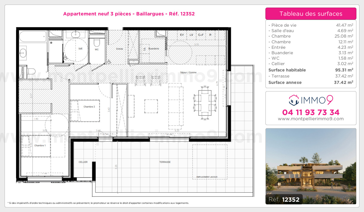 Plan et surfaces, Programme neuf Baillargues Référence n° 12352