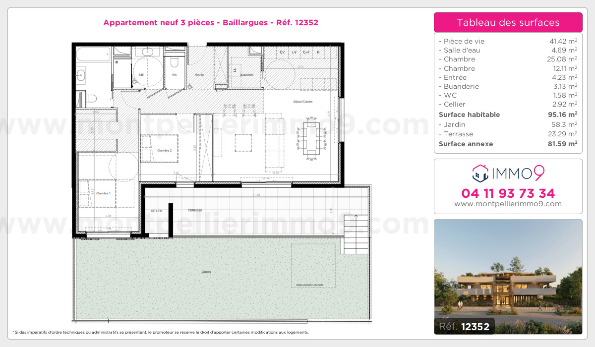 Plan et surfaces, Programme neuf Baillargues Référence n° 12352