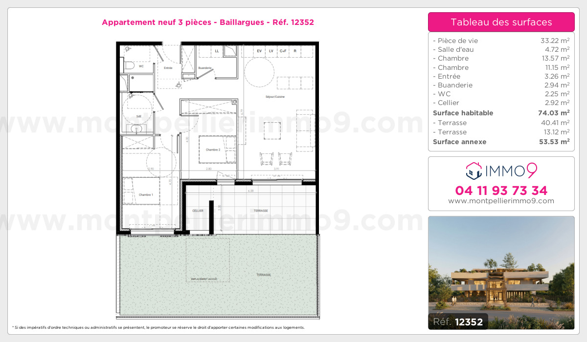 Plan et surfaces, Programme neuf Baillargues Référence n° 12352