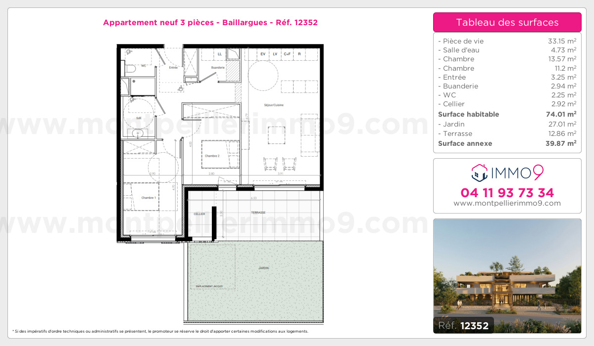 Plan et surfaces, Programme neuf Baillargues Référence n° 12352