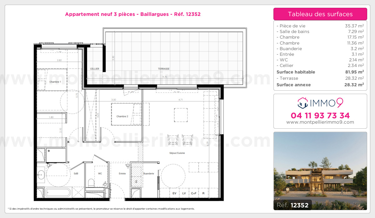 Plan et surfaces, Programme neuf Baillargues Référence n° 12352