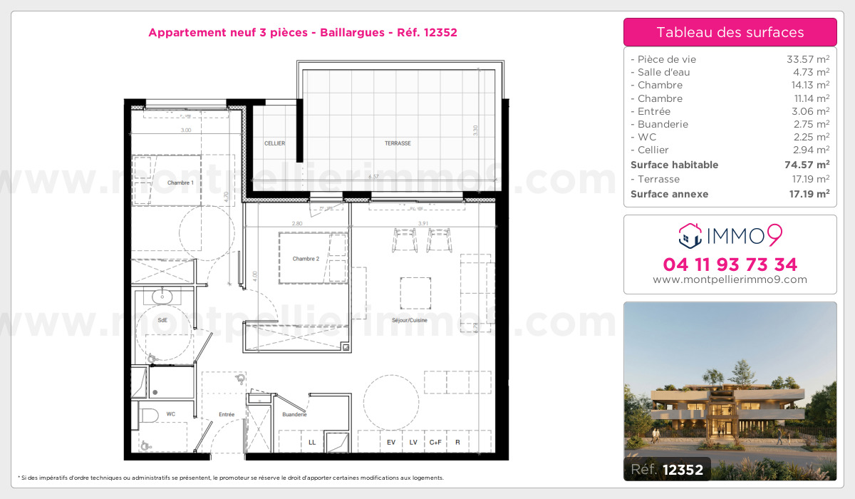 Plan et surfaces, Programme neuf Baillargues Référence n° 12352