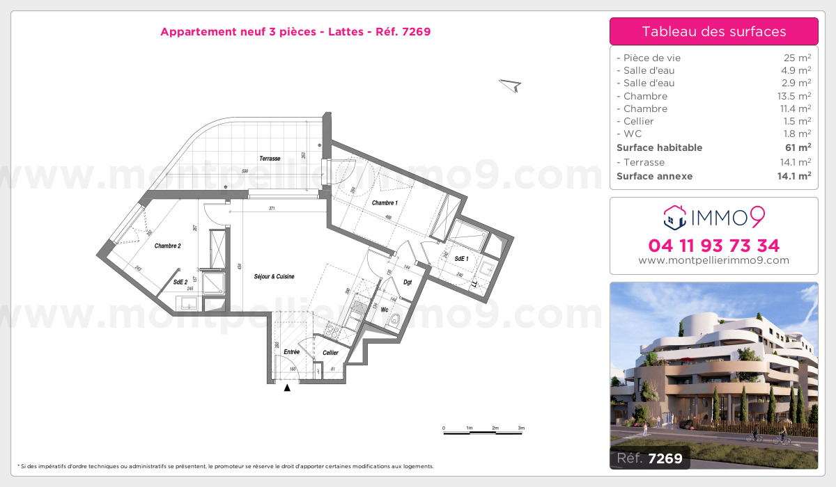 Plan et surfaces, Programme neuf Lattes Référence n° 7269