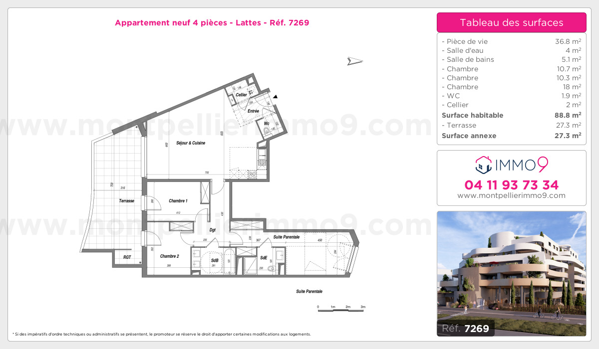 Plan et surfaces, Programme neuf Lattes Référence n° 7269