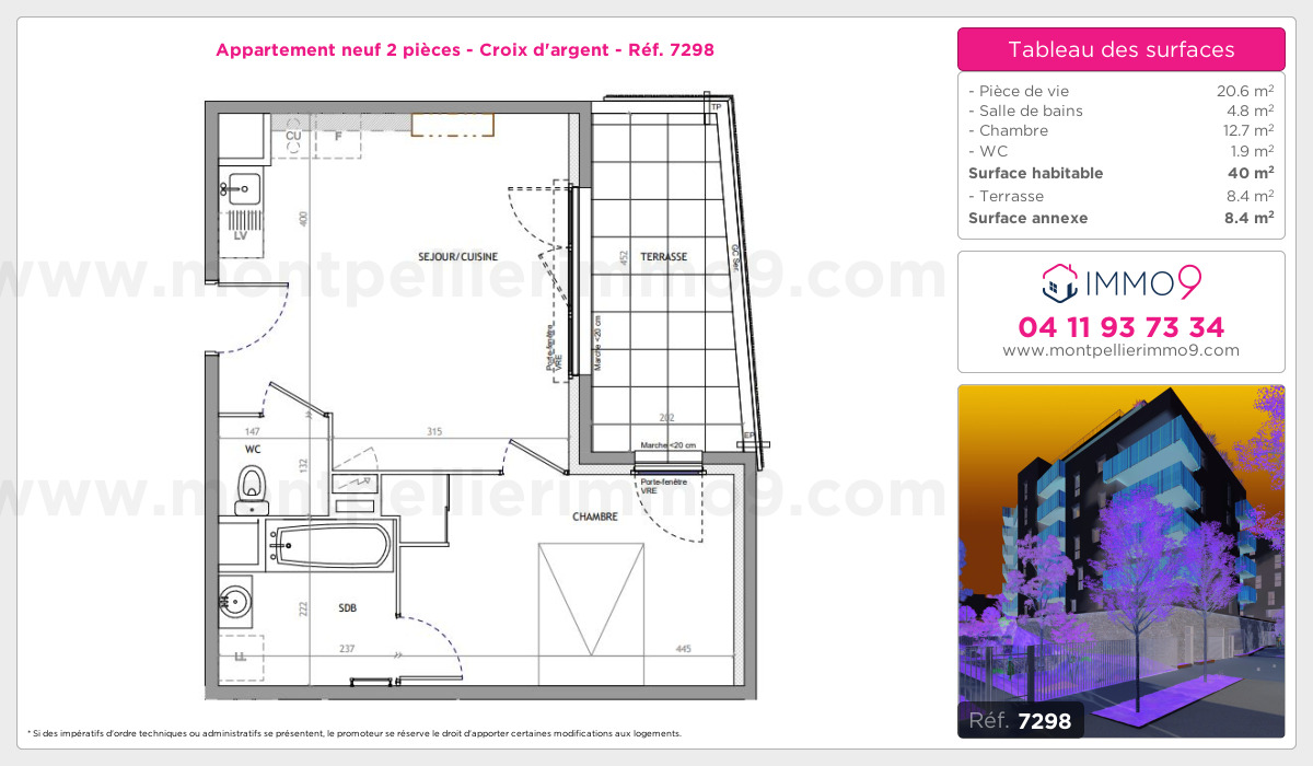 Plan et surfaces, Programme neuf Montpellier : Croix d'argent Référence n° 7298