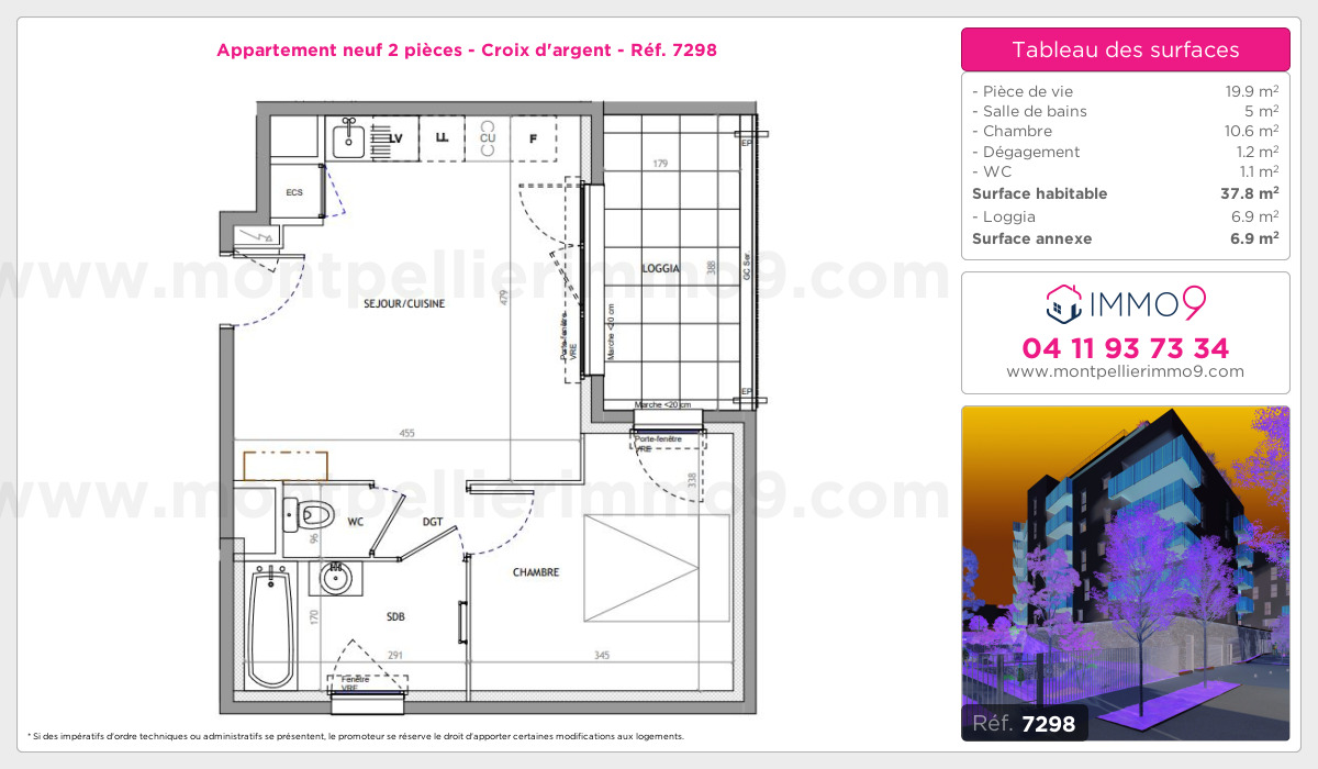Plan et surfaces, Programme neuf Montpellier : Croix d'argent Référence n° 7298