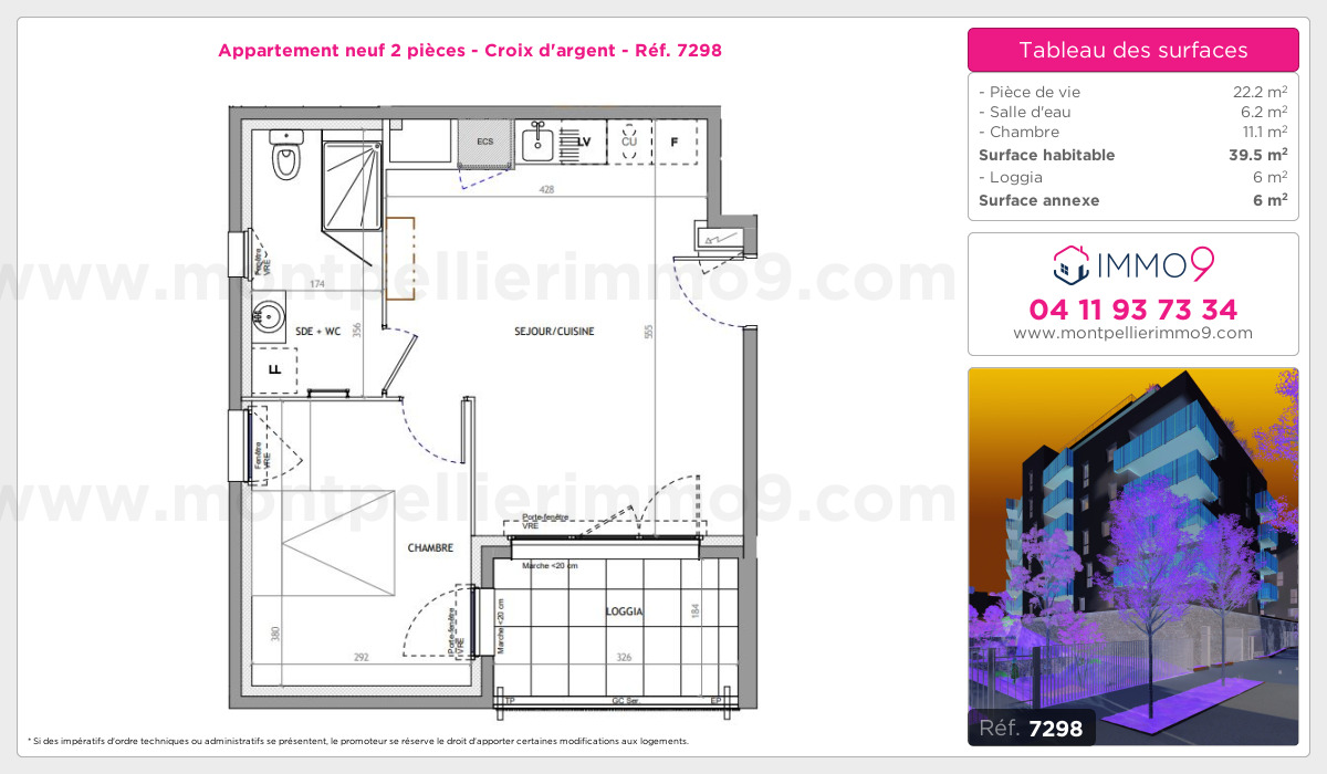 Plan et surfaces, Programme neuf Montpellier : Croix d'argent Référence n° 7298
