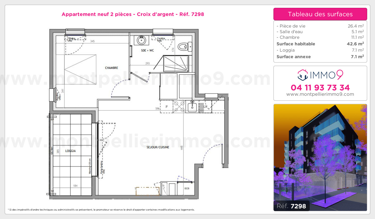 Plan et surfaces, Programme neuf Montpellier : Croix d'argent Référence n° 7298
