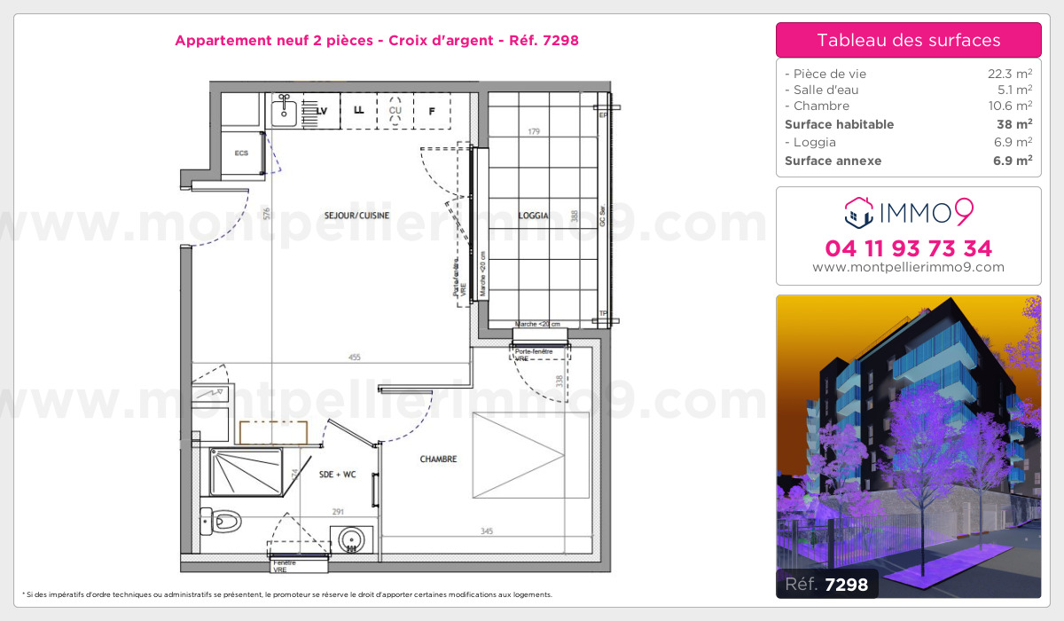 Plan et surfaces, Programme neuf Montpellier : Croix d'argent Référence n° 7298