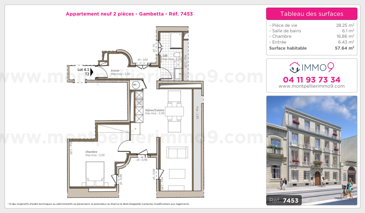 Plan et surfaces, Programme neuf Montpellier : Gambetta Référence n° 7453
