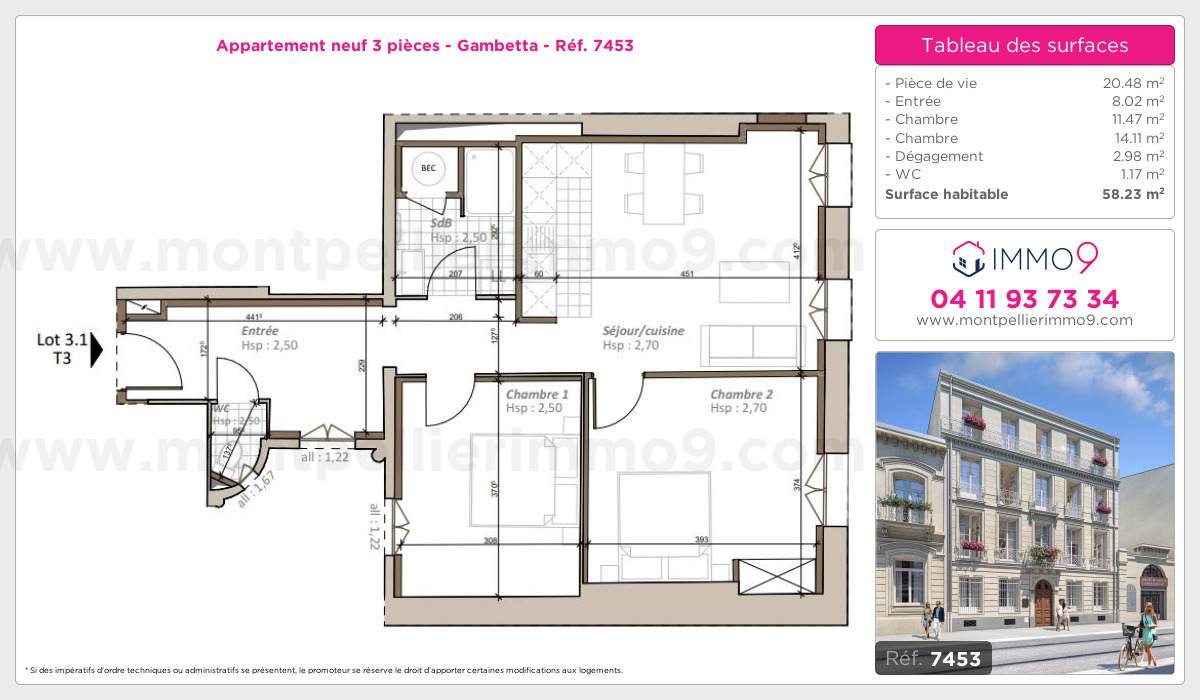 Plan et surfaces, Programme neuf Montpellier : Gambetta Référence n° 7453